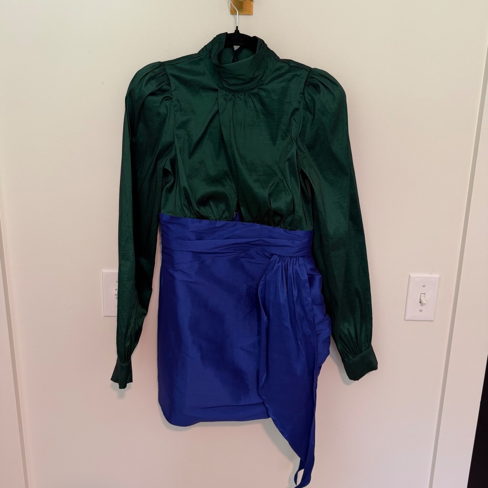 Lovers and Friends Green Blue Colorblock Mini Dress Long Sleeve Mock Neck XS